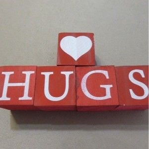 "Hugs" wooden blocks decor - new, no tag